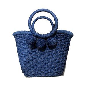 blue cottage core straw bag